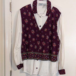 Vintage Capacity Purple Floral Vested Blouse 1X